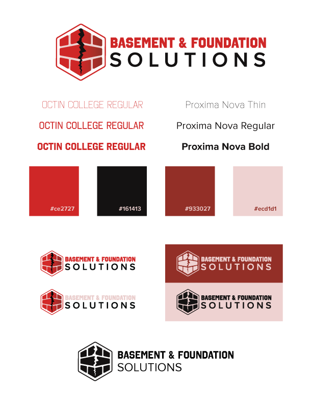 A collage of branding materials including a logo, business card, and color palette.